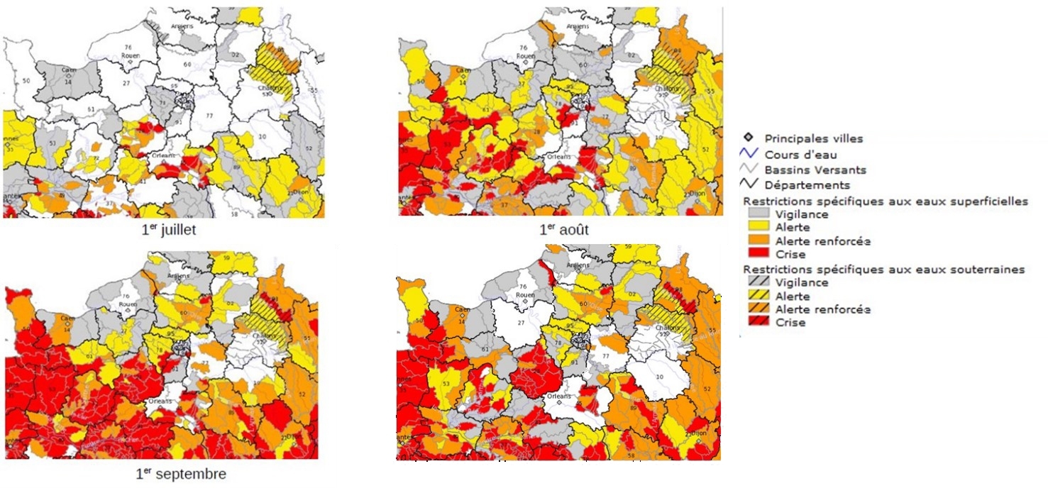 Figure 3 : Carte nationale des arrêtés pendant la période de soutien d’étiage 2022