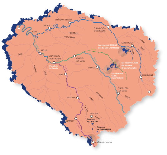 Ouvrages hydrauliques et périmètre d'intervention de l'EPTB Seine Grands Lacs